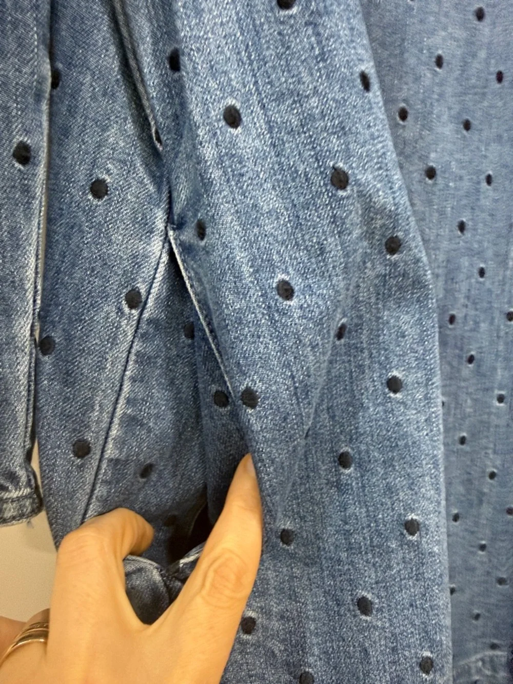 Ulla Johnson Blue Denim Polka Dot Puff-Sleeve Dress - Picture 6 of 8